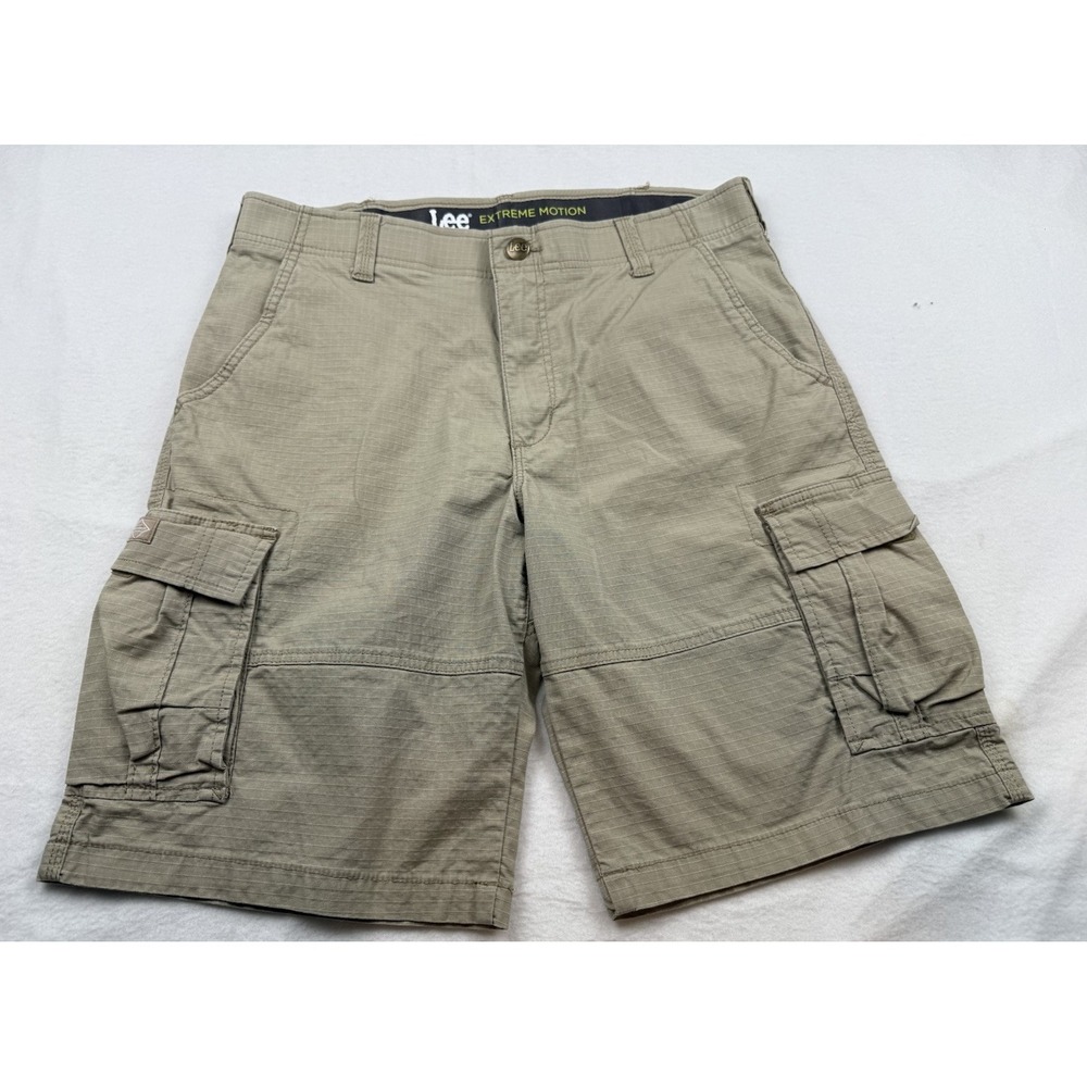 Lee Extreme Motion Cargo Shorts Mens 34 Beige Ripstop Stretch
